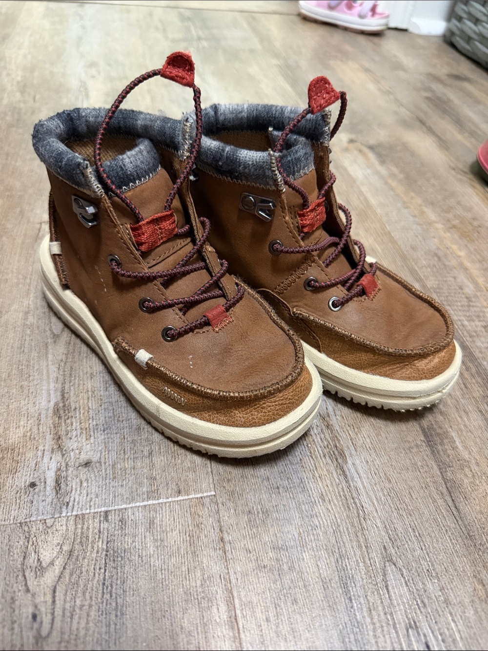Hey Dude Brown and Red Kids Lace-Up Boots